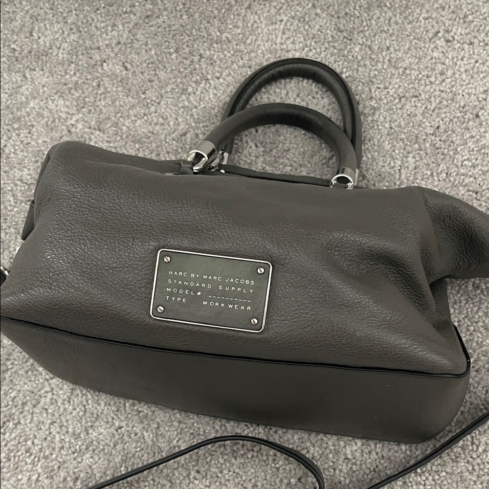 Marc by Marc Jacobs Black Pebbled Leather Satchel with Silver Plaque